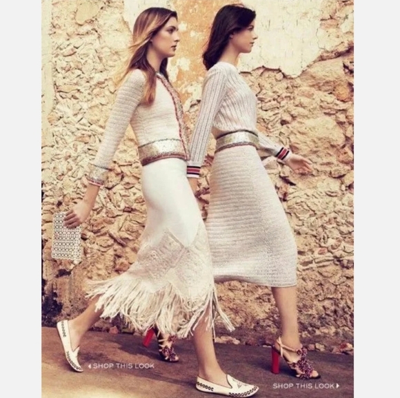 TORY BURCH Donovan Embellish Crochet Linen Jacket Sweater Cardigan. Medium. EUC - Picture 3 of 13